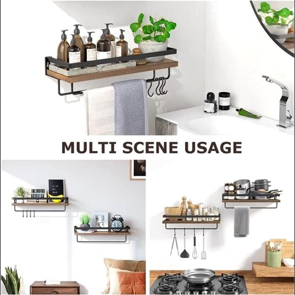Bathroom Floating Shelf Wall Mounted: Rustic Solid Wood Small Decor Shelving